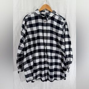 Woman Within Black & White Check Button-Down Shirt